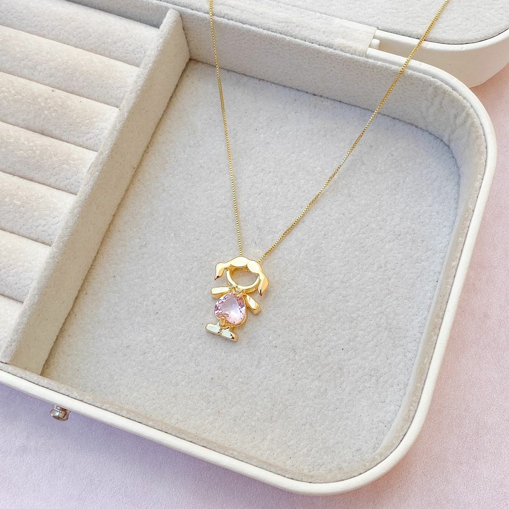 [ SEMI JOIA ] Colar Filha Menina Cordão Barriga Rosa Cristal Banho Ouro 18k Acessórios Femininos em Oferta na Shopee
