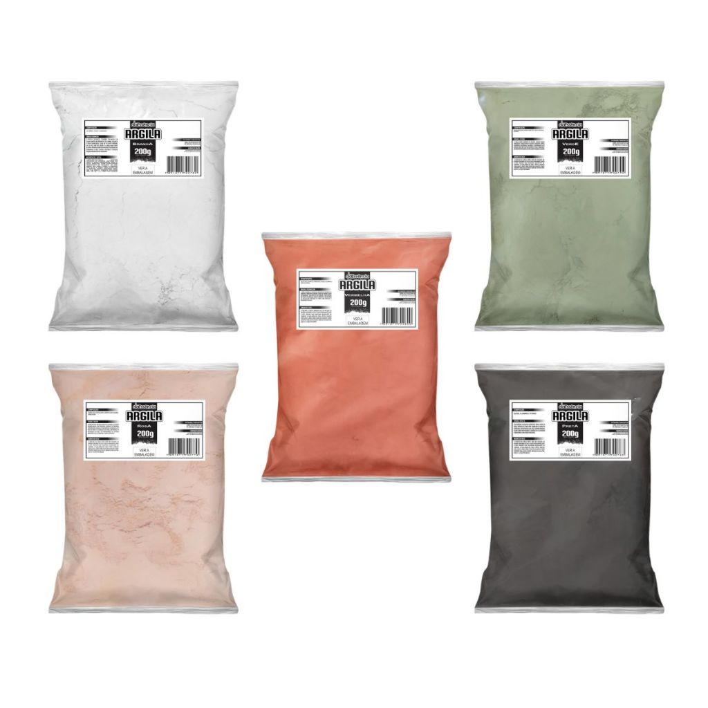 Kit 5 argilas 200g Daessencia (Branca, Verde, Rosa, Preta e Vermelha) em Oferta na Shopee