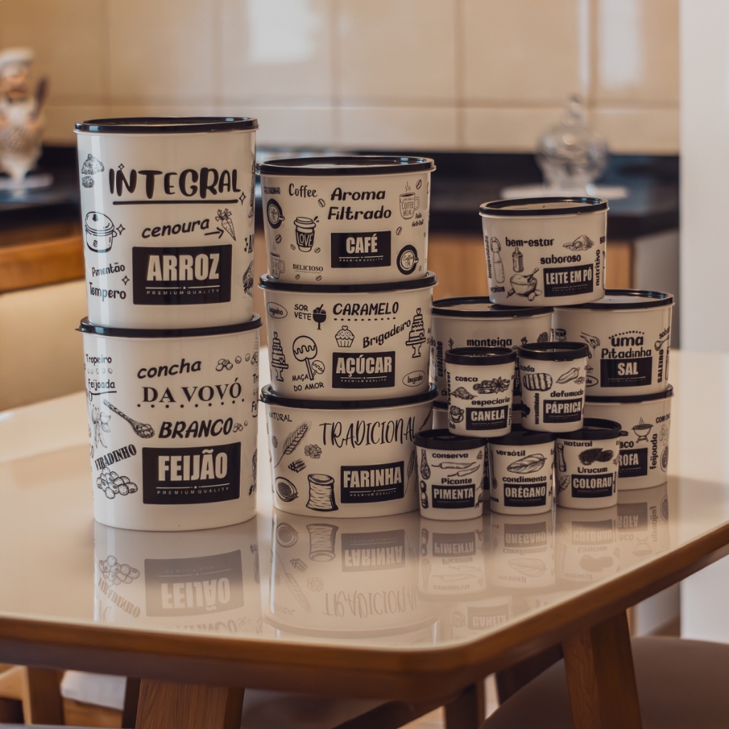 Kit 15 Porta Mantimentos Condimentos Tempero Organizador Cozinha Plastico Decoração Preto Cozinha