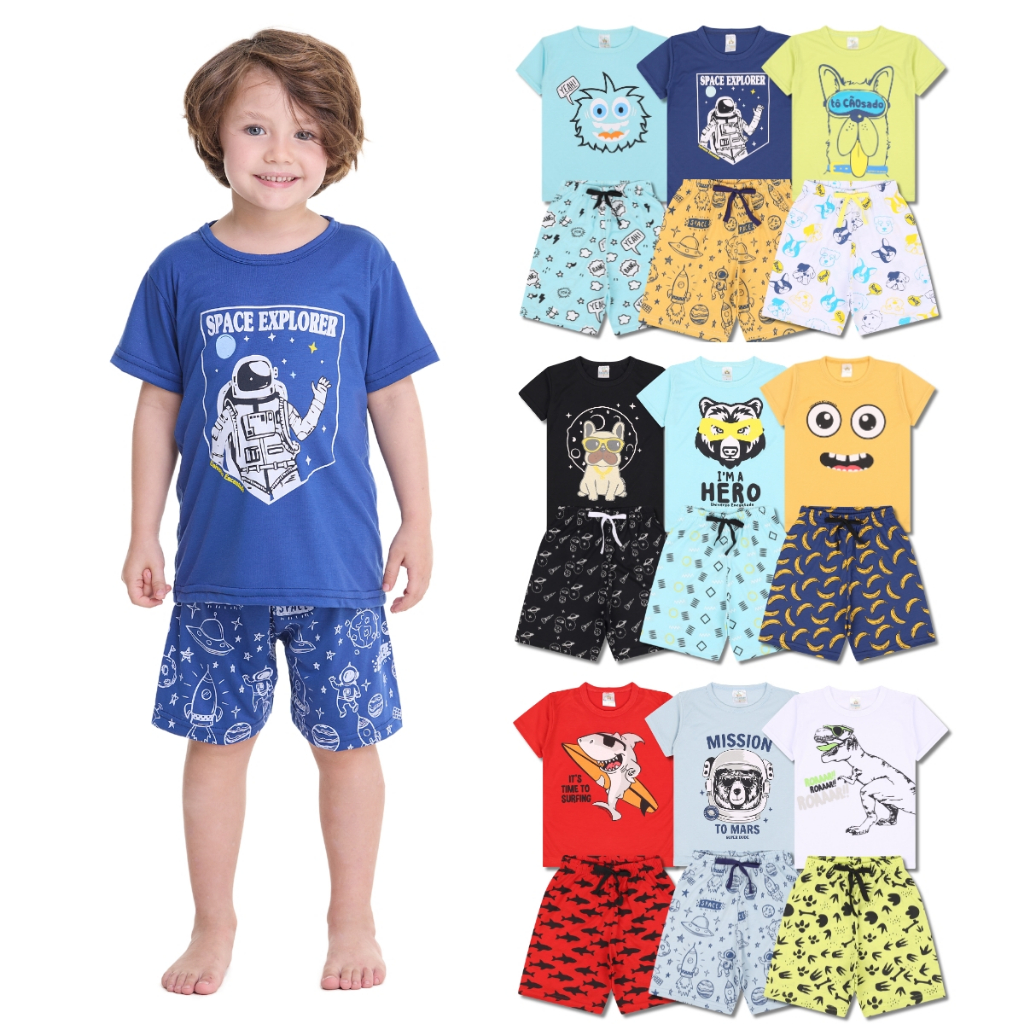 Kit 6 Peças Pijama Infantil Menino Manga Curta 1 Ao 10 em Oferta na Shopee