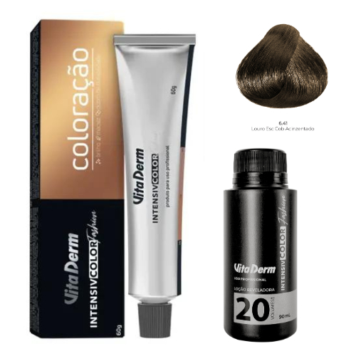KIT COLORAÇÃO 6.41 LOURO ESC COBRE ACINZENTADO+ LOÇÃO REVELADORA 20V 90ML-VITA DERM