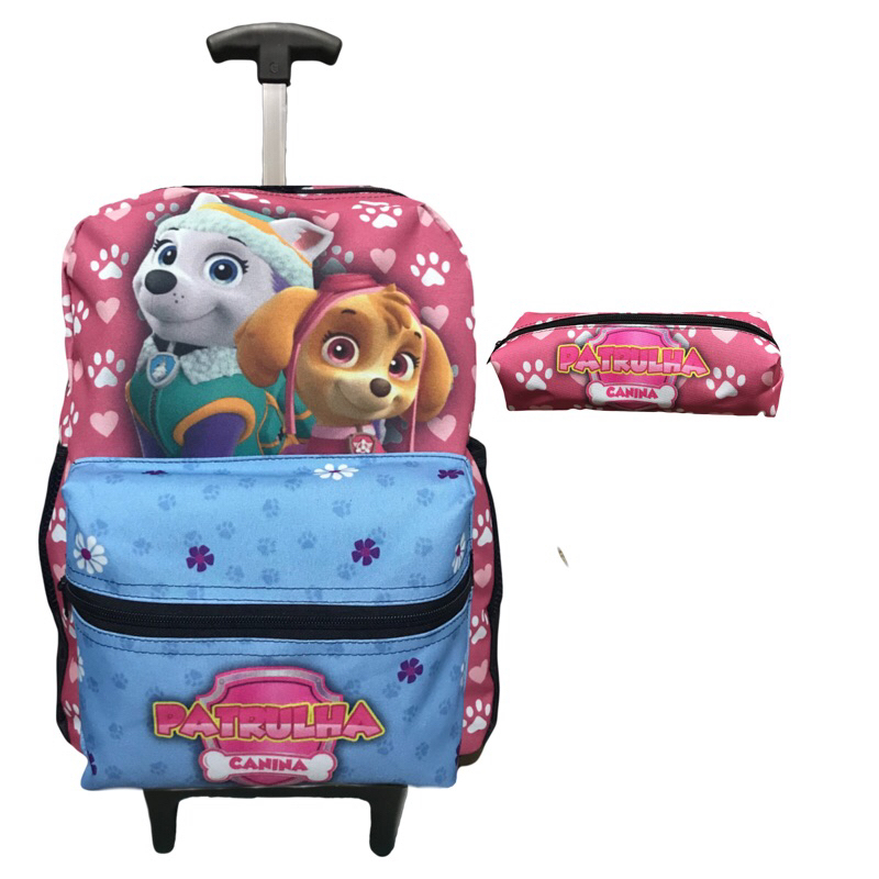 Kit Mochila Patrulha Canina Skay Rosa Mochila Rodinhas Estojo