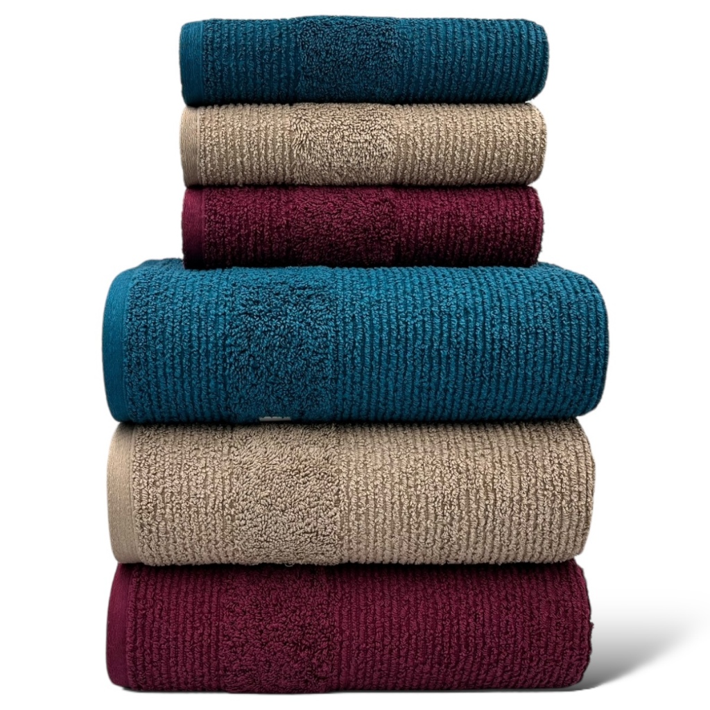 Jogo de Toalhas Gigante/Banhão 6 Peças Maria Tereza - Petroleo/Bege/Vinho (3 Banho+3 Rosto) LMpeter