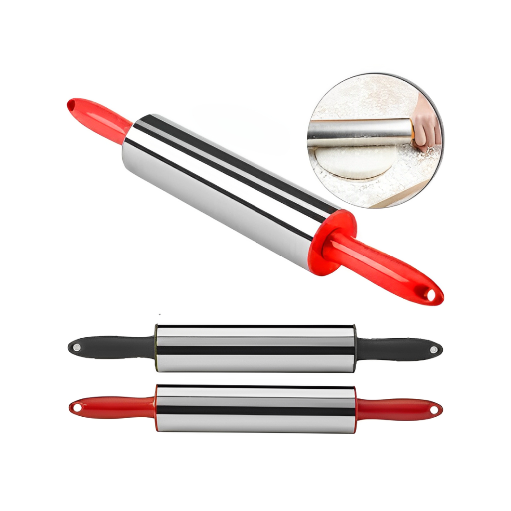 Rolo de Massas em Inox Giratório com Cabo em Plástico 39cm em Oferta na Shopee