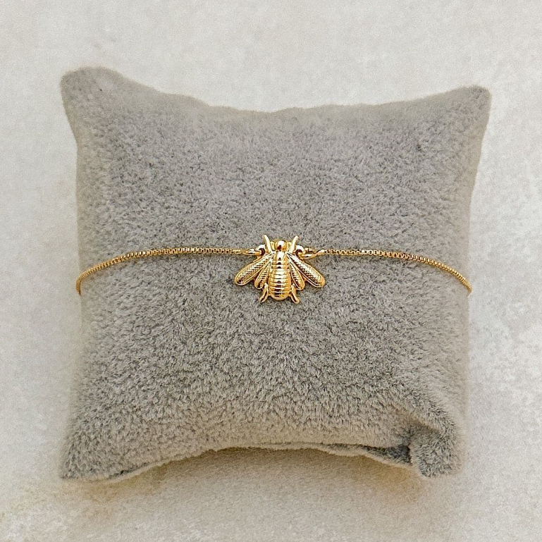 [ SEMI JOIA ] Pulseira Delicada Abelha Feminina (21cm) Banhado a Ouro 18k Alto Padrão