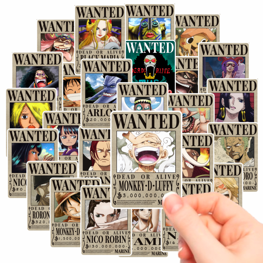 Adesivo Anime One Piece Figurinha Cartaz de Procurado 100 Adesivos - Luffy, Zoro, Nami, Ussop, Sanji