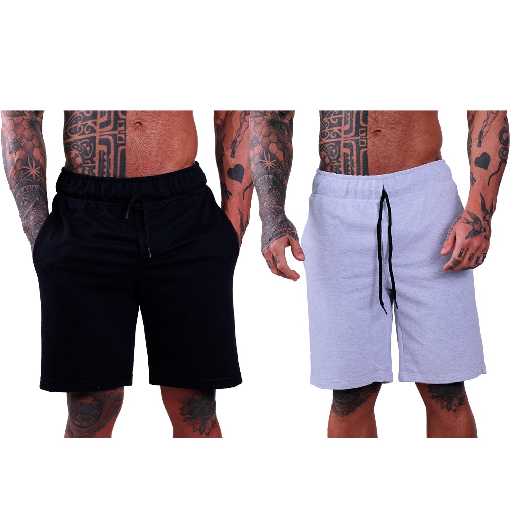 Kit 2 Bermudas Masculinas MXD Conceito em Moletom ou Moletinho Camufladas Cores Lisas Sem Pelúcia