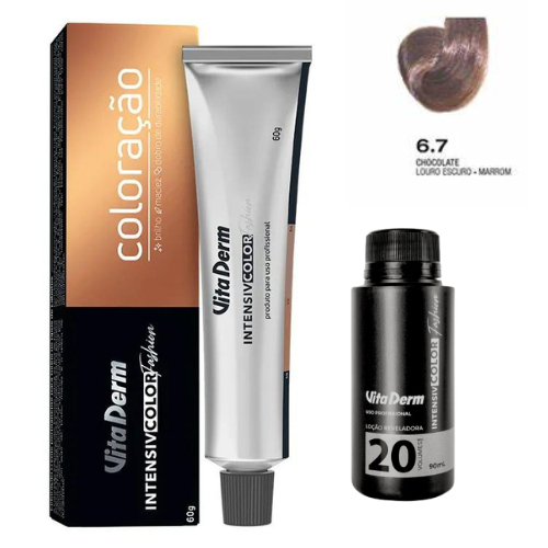 KIT COLORALÇAO 6.7 LOURO ESC MARROM+ LOÇÃO REVELADORA 20V 90ML-VITA DERM