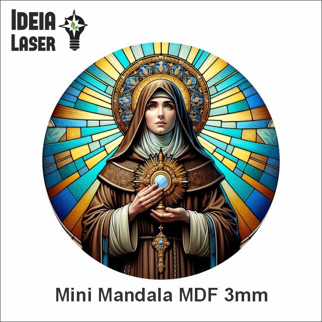 Santa Clara - Arte Estilo Vitral - Mini Mandala MDF - Arte Estilo Vitral