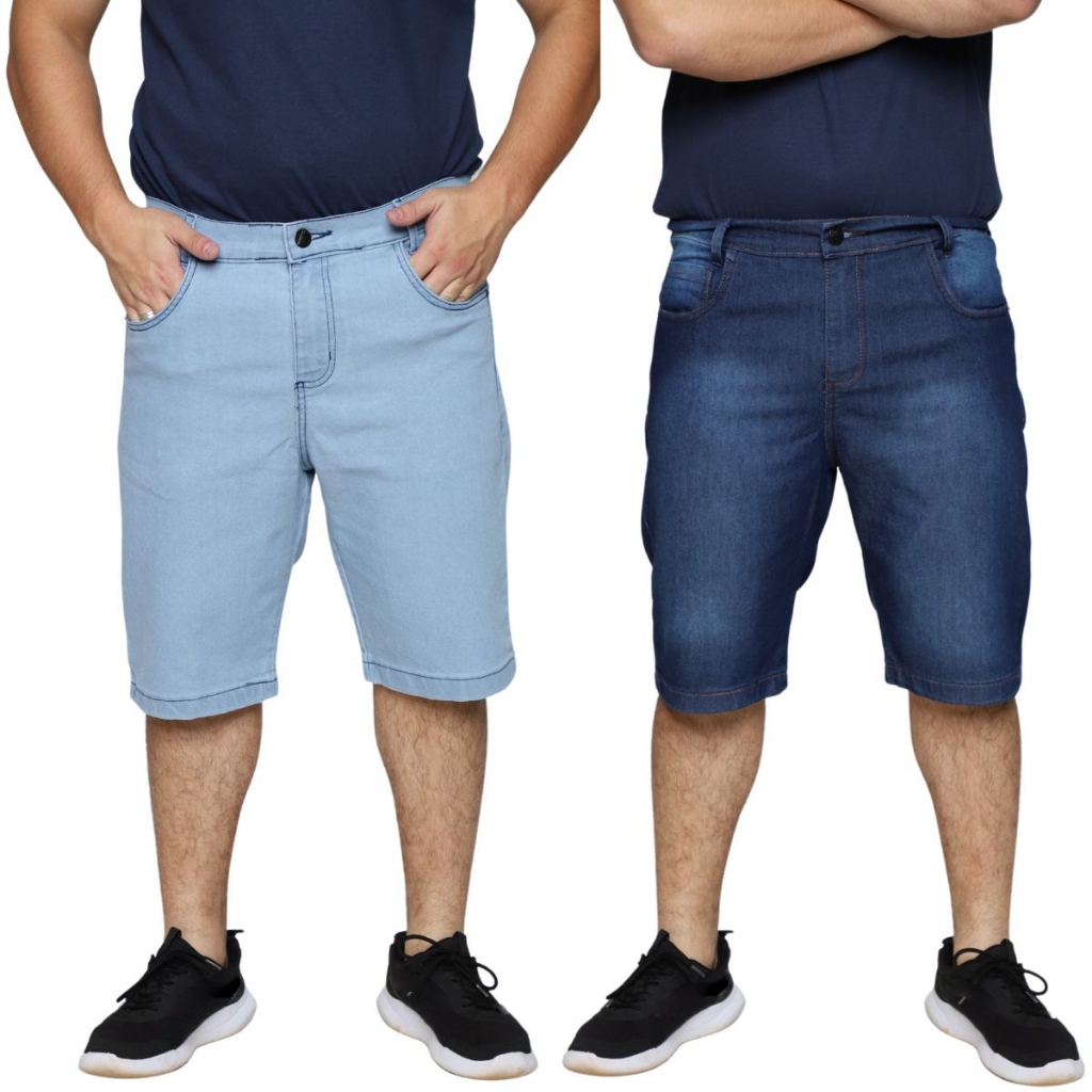 Kit 2 Bermuda Masculina Jeans Slim Lycra Elastano Shrorts Masculino Plus Size