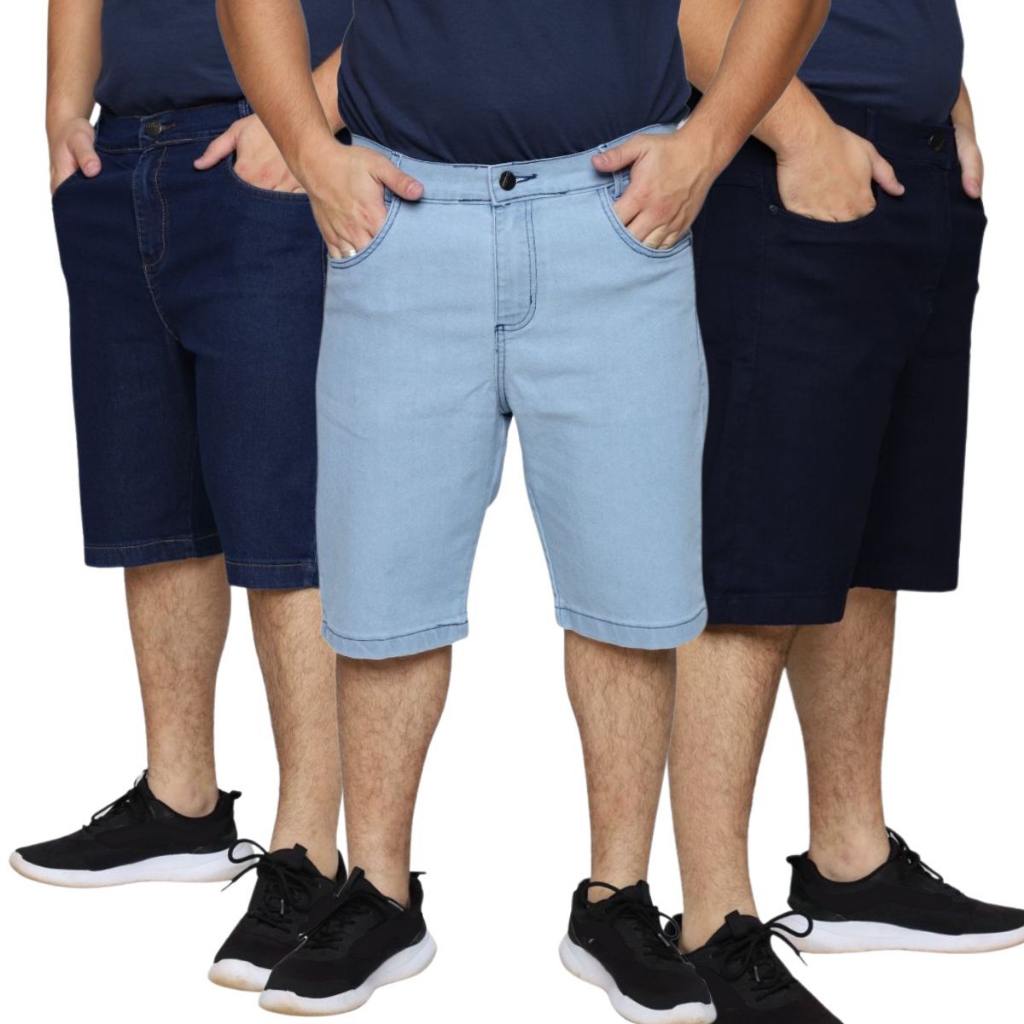 Kit 3 Bermudas Jeans Masculina Plus Size Elastano Confotável Tamanho Grande 58 ao 62