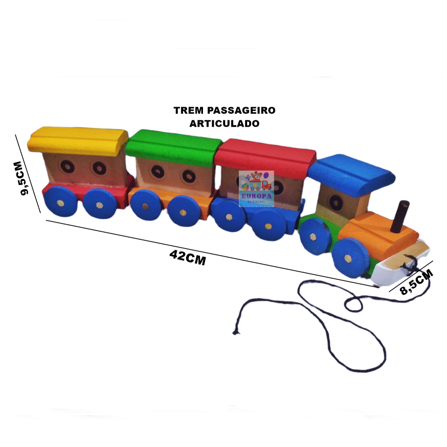 TREM INFANTIL FECHADO ARTICULADO BRINQUEDO PEDAGOGICO EDUCATIVO EM MADEIRA MDF