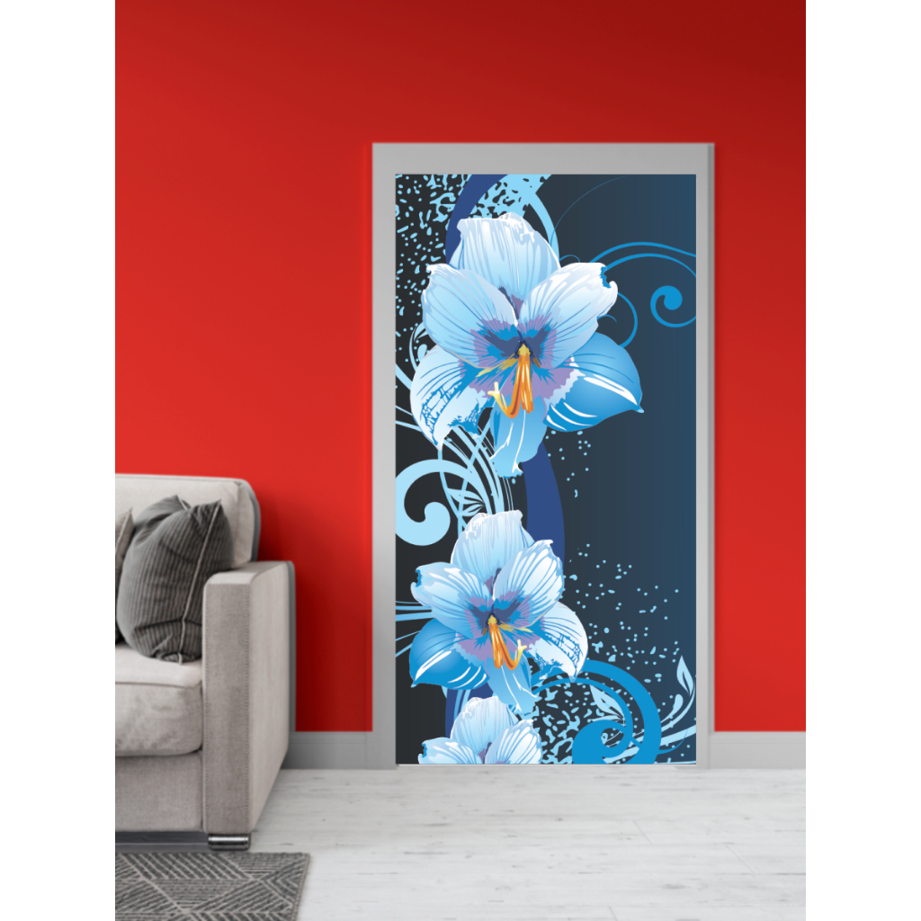 Adesivo Decorativo Para Porta - Flor Azul - 005X
