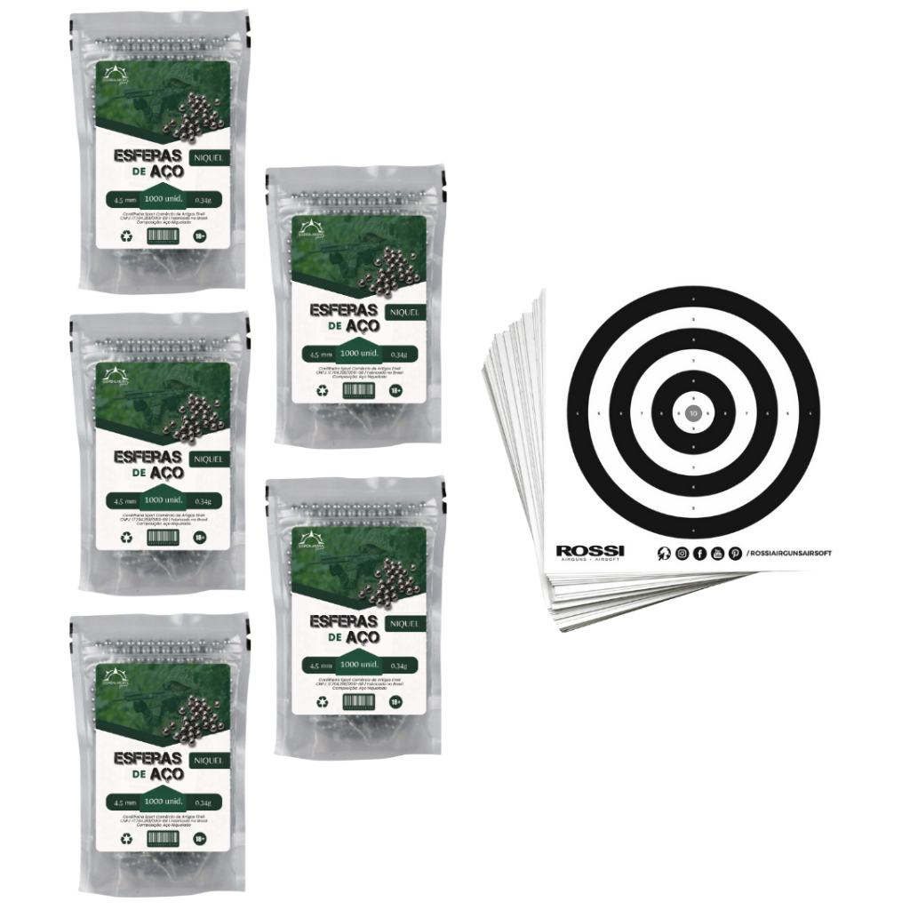 5 PCTs de Esferas de aço Níquel 4,5mm - 1.000 unid Cord. + 40 Alvos Rossi em Oferta na Shopee