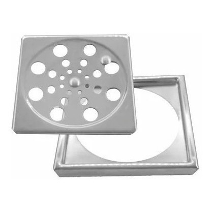 KIT Porta Grelha Quadrada Ralo Inox + Grelha Quadrada 15x15 Abre e Fecha