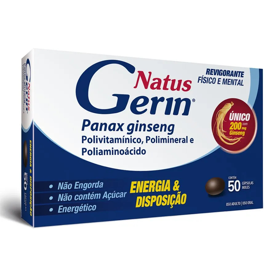 Natus Gerin Panax Ginseng C/ 50 cps  Polivitamínico Revigorante Físico E Mental