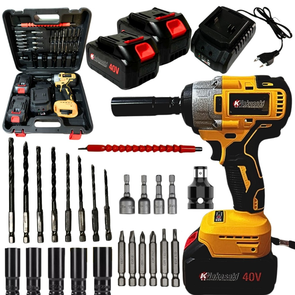 Furadeira E Parafusadeira Desparafusadeira Chave de Impacto a Bateria 40v Com Acessorios e Maleta