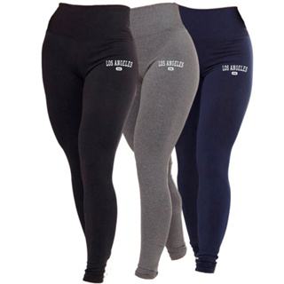 Kit 3 Calça Leg Legging Suplex Feminina Cintura Alta Los Angeles em Oferta na Shopee