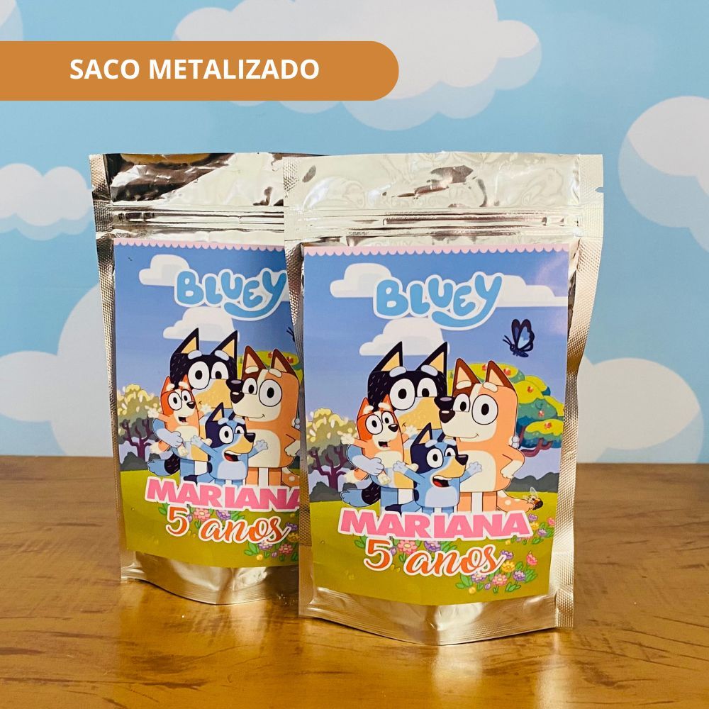 40 Saco Zip Lock Personalizado BLUEY MENINA  Metalizado Lembrancinha BLUEY MENINA