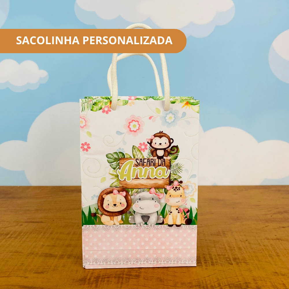 Sacolinha Personalizada SAFARI MENINA  - JÁ VAI MONTADA