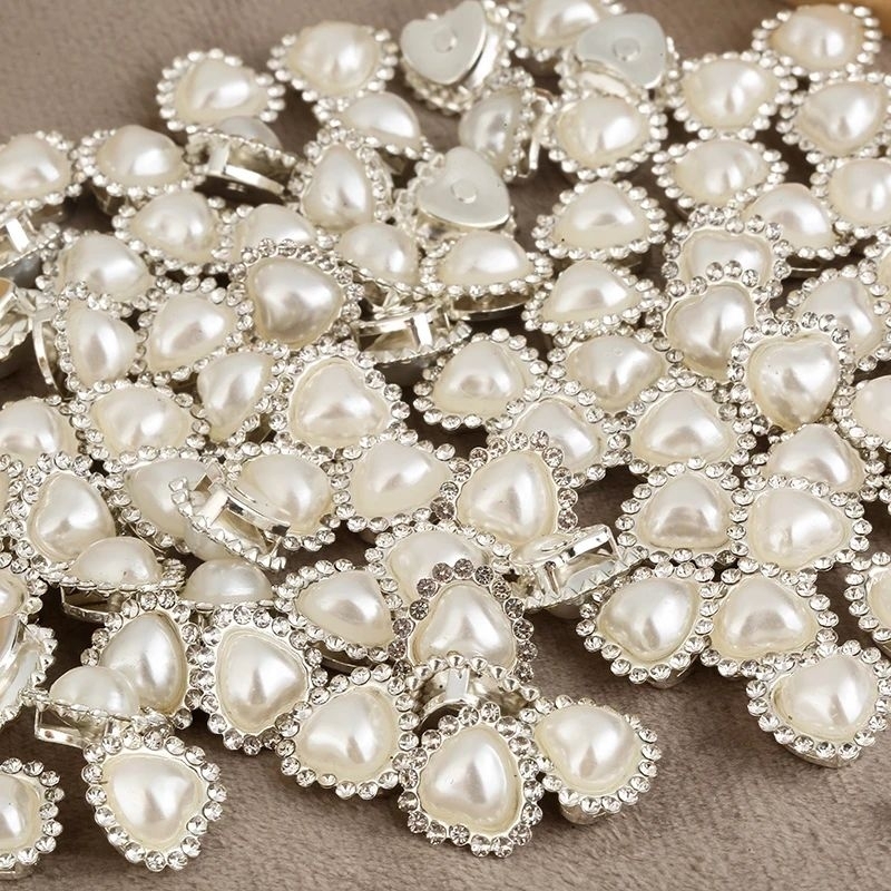 Strass de coração e pérola, strass cristal em vidro flatback, costura para vestido, bordado, 8mm, 50pcs