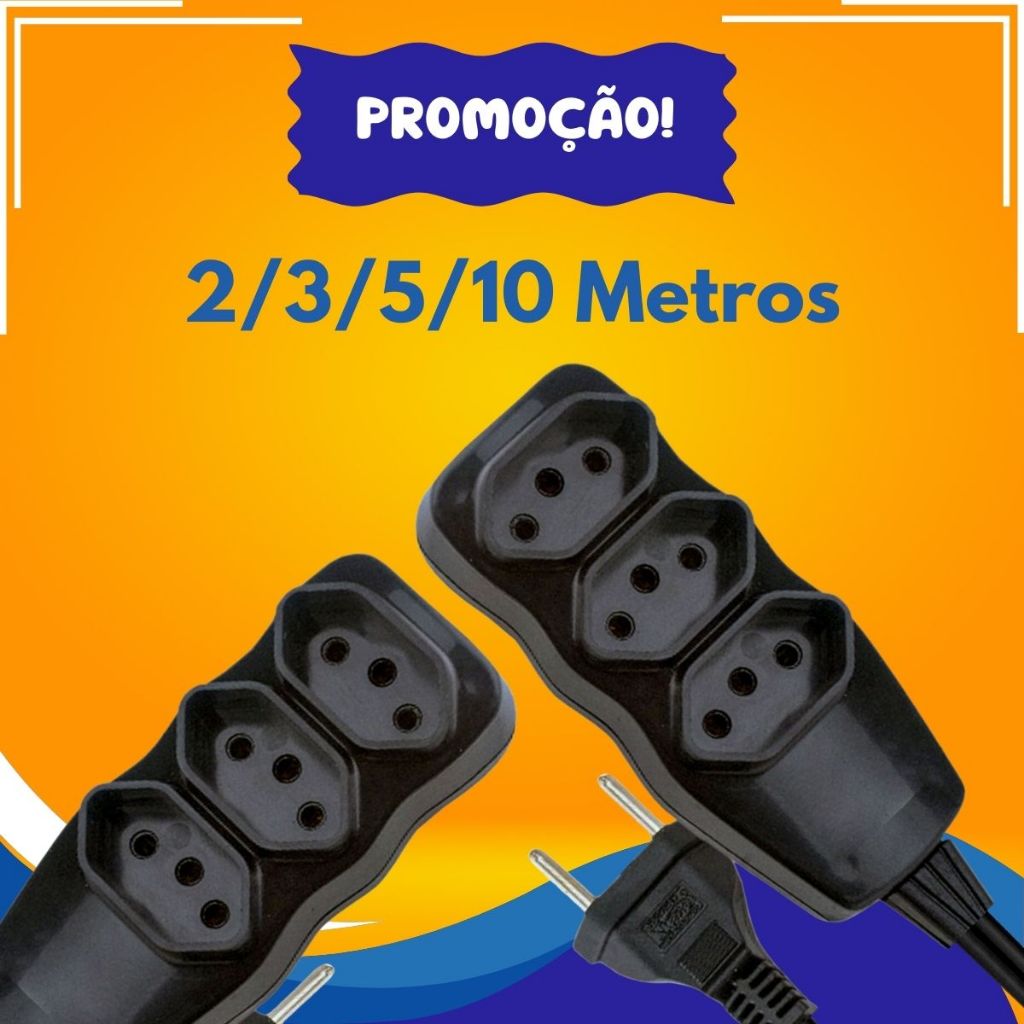 Extensão Elétrica de Tomada 2 3 5 10 Metros de Energia 110v 220v Bivolt Tripolar 3 Pinos Régua