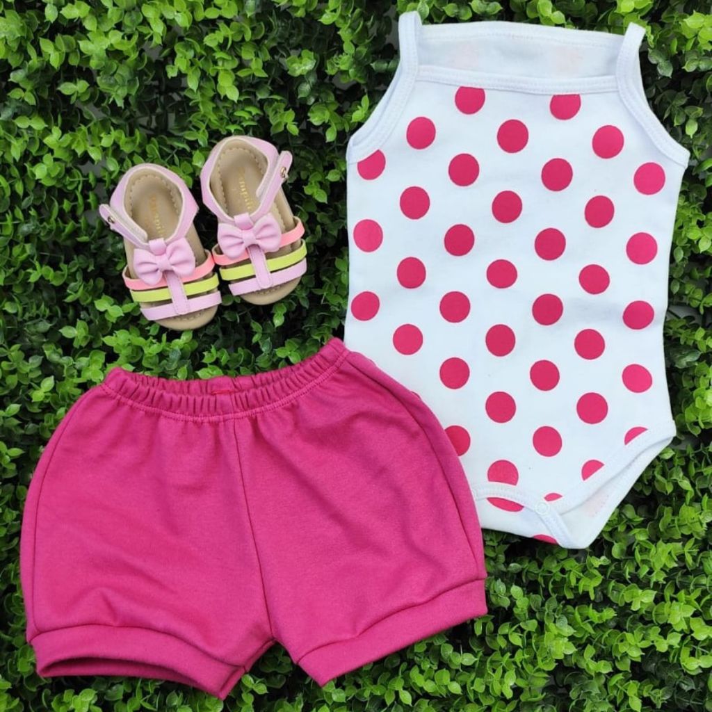 Conjunto Infantil Body e Short Menina  Moda Bebê Verão Póa