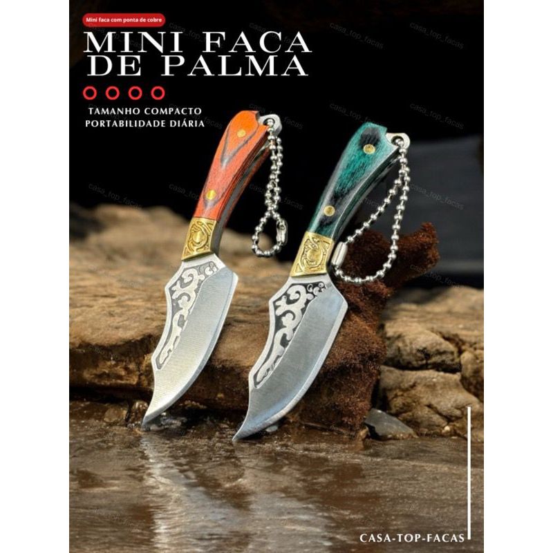 Mini canivete mongol de bolso com cabo de madeira, faca multiuso para frutas com bainha de couro