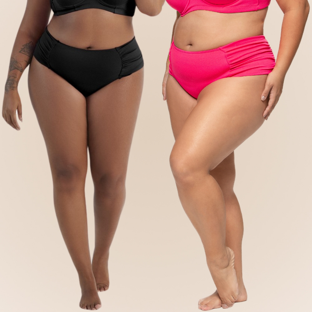 Calcinha Biquíni Arsiè Modelo Tanga Drapeado na Lateral Cós Alto Moda Praia Clássica Plus Size - Sports & Outdoors