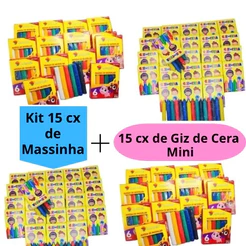 Kit 15 Massinha de Modelar + 15 caixinhas de Giz de Cera Mini Kit Festa Lembrancinha Alcalex