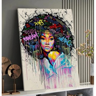 Quadro Grafite Feminino Afro 60x40cm