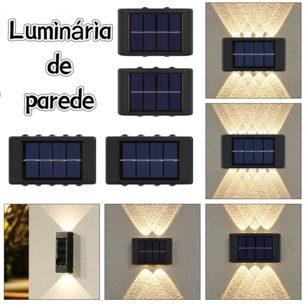 Kit 2 Arandela Solar 2 Focos Parede Slim 10 Fachos Led Externa  Luminaria Preta Montagem Em Parede Varanda De Jardim À Prova D 'Água