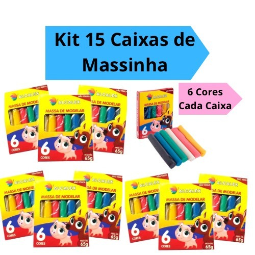 Kit 15 Caixas Massinha de Modelar 65g com 6 Cores Kit Festa Intantil Lembracinhas Alcalex
