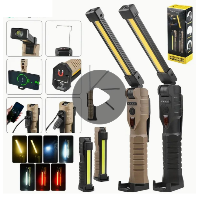 Lanterna Profissional de Trabaho Recarregavel Led Com Imã 90 Grau Articulado Luz Para Camping Pesca