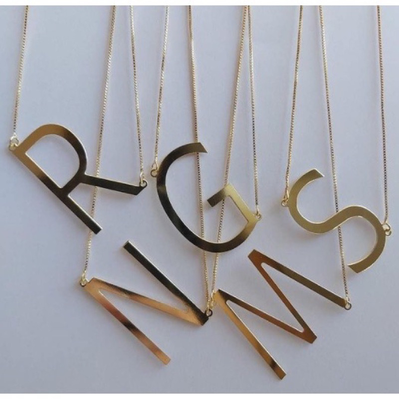 Colar Letra Lisa Folheado Inicial cordão veneziana Semi Joia Banhada Folheado a Ouro 18K em Oferta na Shopee