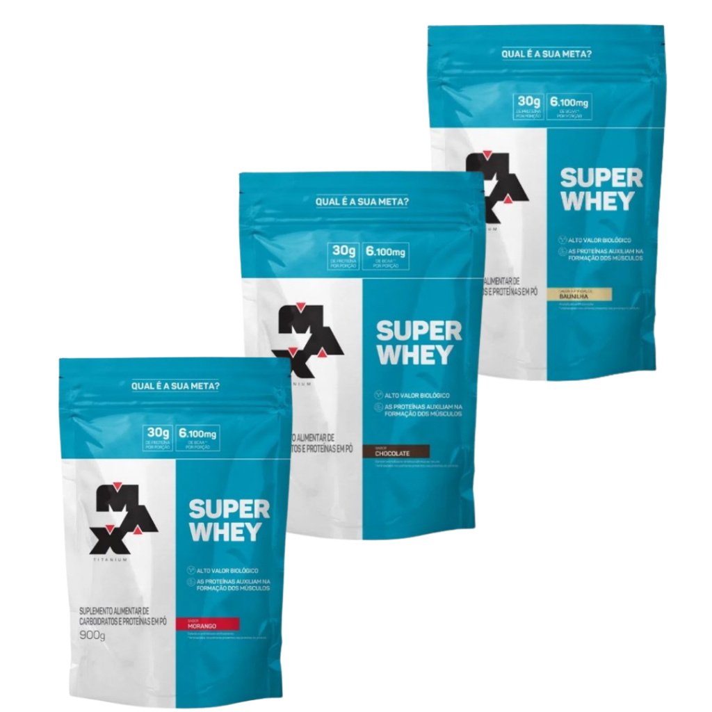 Kit 3x Super Whey 900g Max Titanium Refil - Whey Protein Concentrado - Health