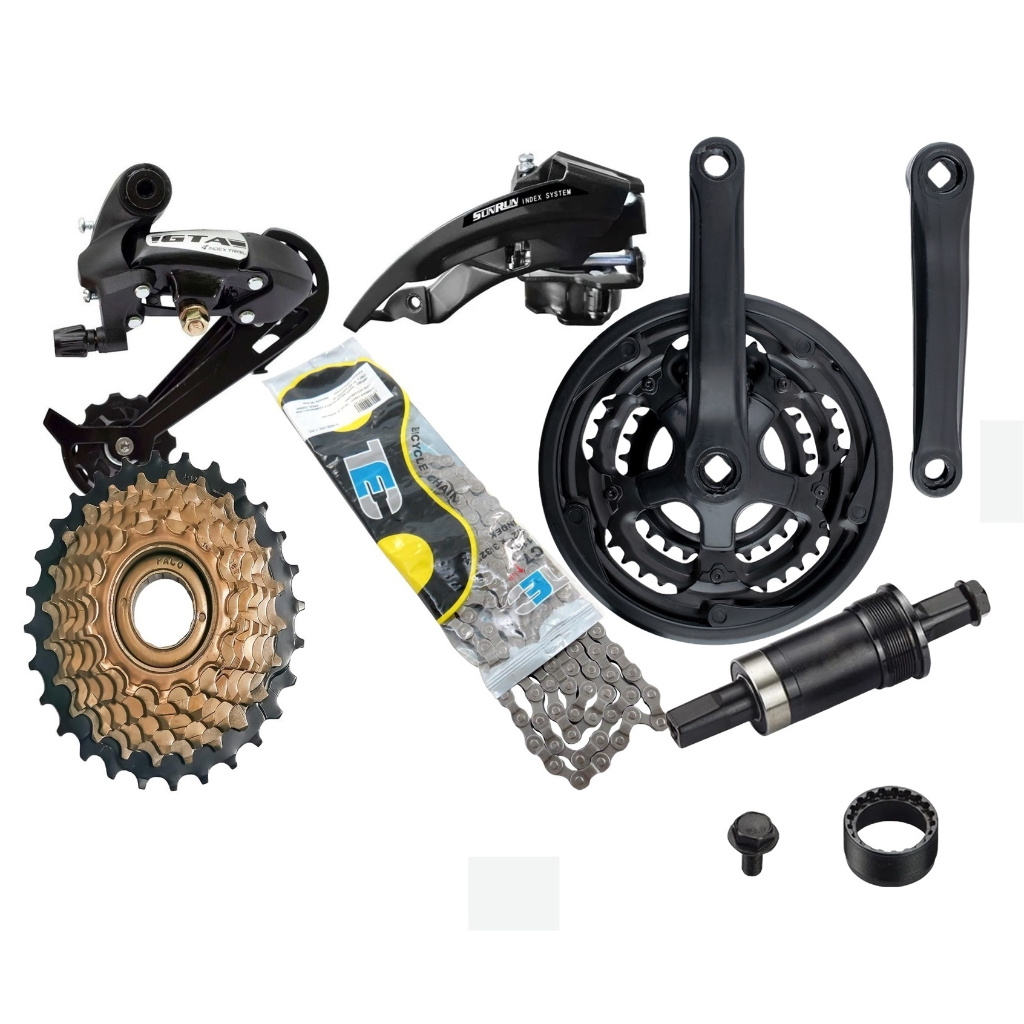 Kit Relação 21v 3x7v Cambios + Catraca Roda Livre 14/28d + Corrente 21v index Incluso