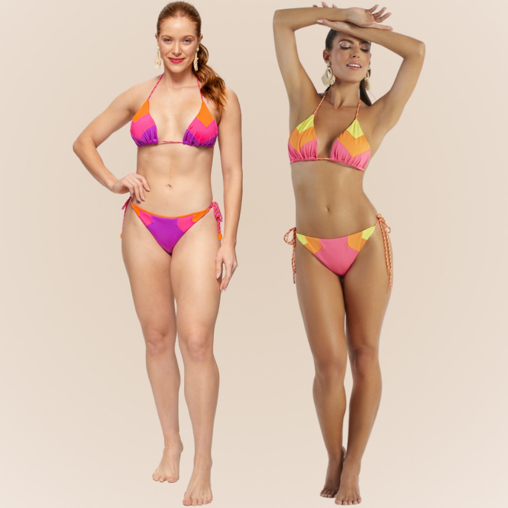 Conjunto de Biquíni Modelo Cortininha com Bojo Removível Calcinha Fio Dental de Amarrar Alça Fina em Oferta na Shopee