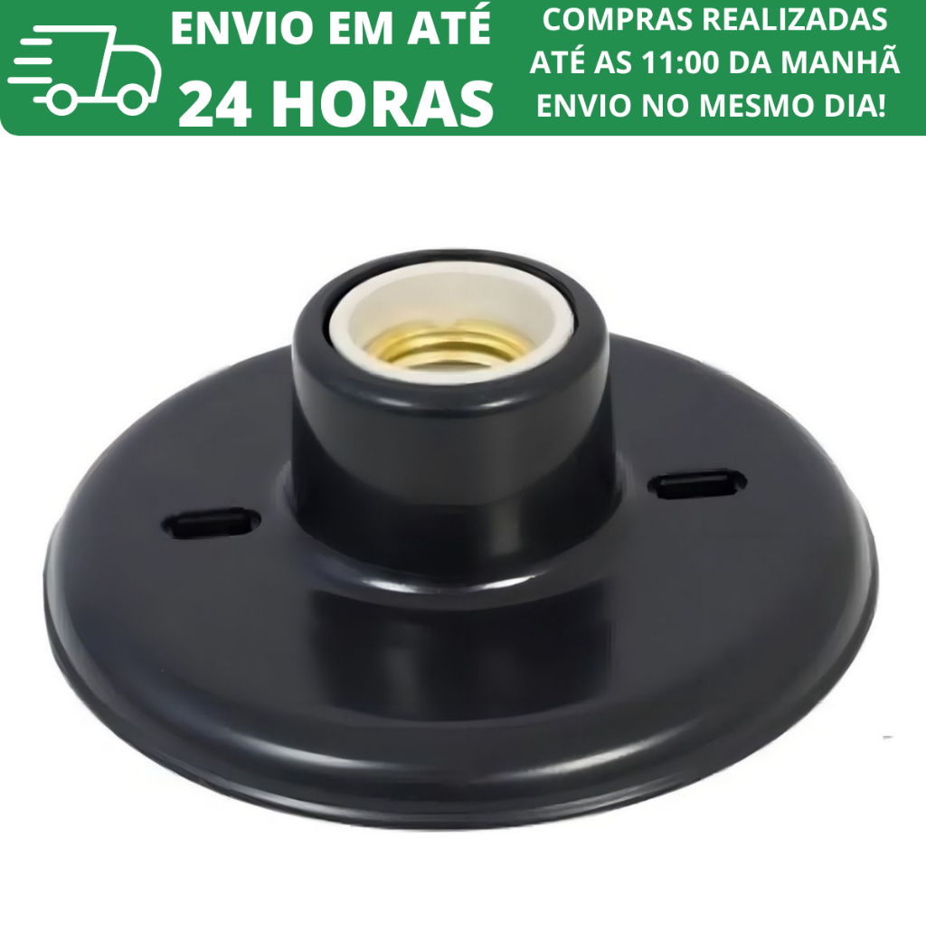 Plafonier Plafon Redondo Preto Bocal de Porcelana Soquete E27