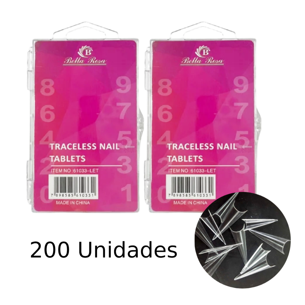 Kit 200 Unidades Tips Vamp Natural Com  Alongamento Unha - 200 Unidades Tip