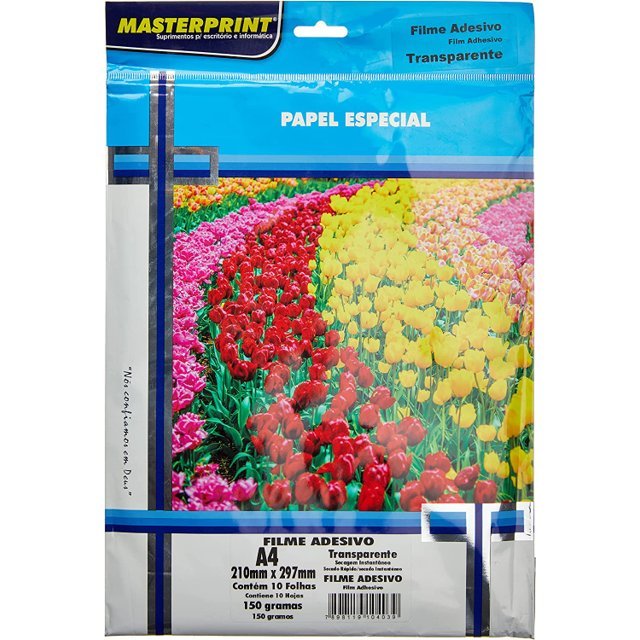VINIL ADESIVO TRANPARENTE JATO DE TINTA SEMI A PROVA D'ÁGUA MASTERPRINT 150g A4 – 10 folhas