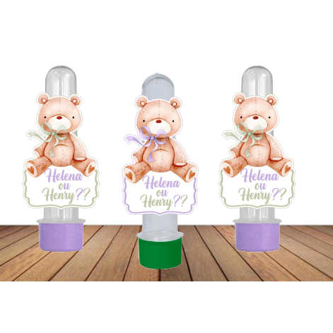 15 Apliques para Tubetes Chá Revelação Verde e Lilas- Festa infantil - Lembrancinhas personalizadas