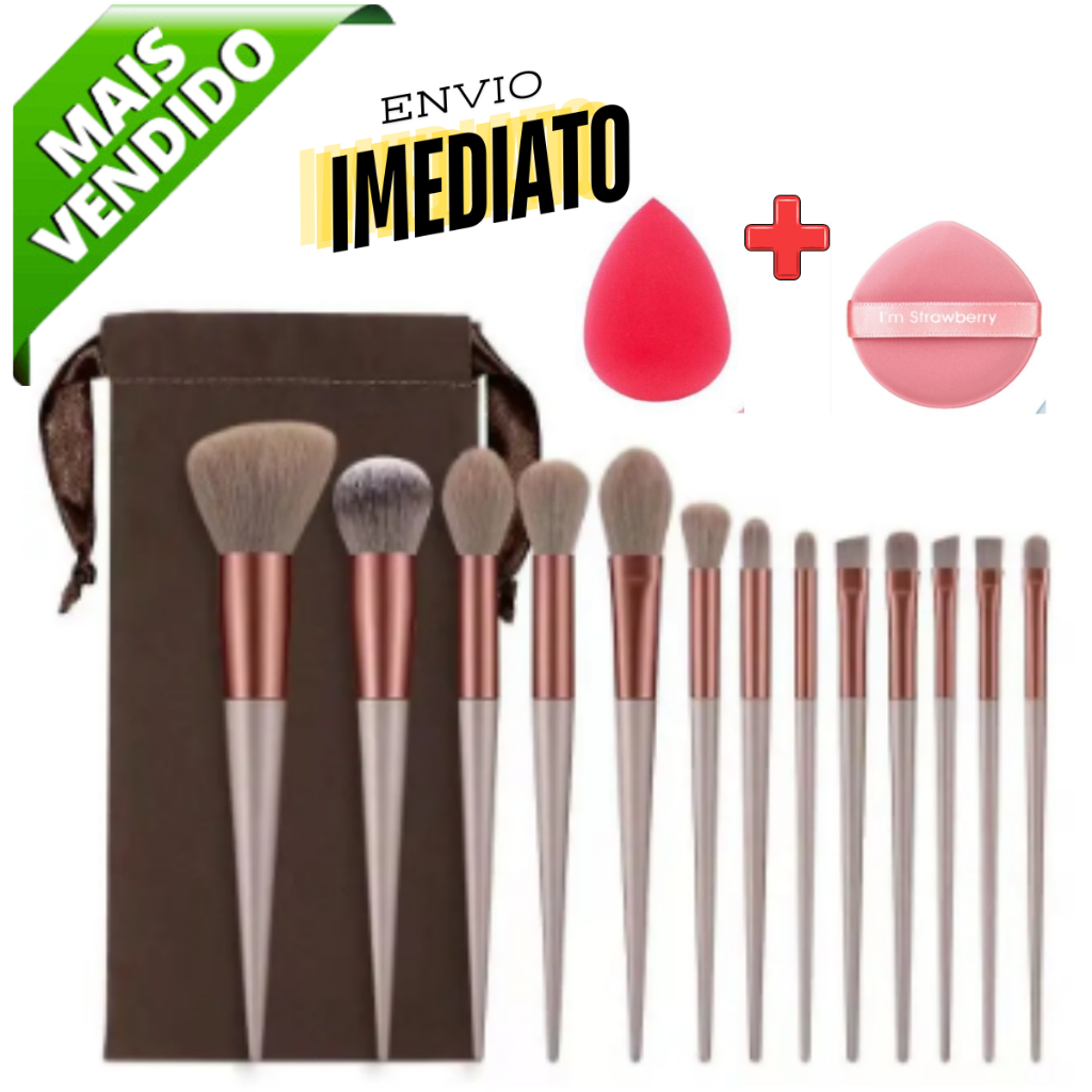 Pincel Maquiagem Kit  Profissional Esfumar Estojo Aveludado Esponja Pó Base 13 Pincéis Make Up em Oferta na Shopee