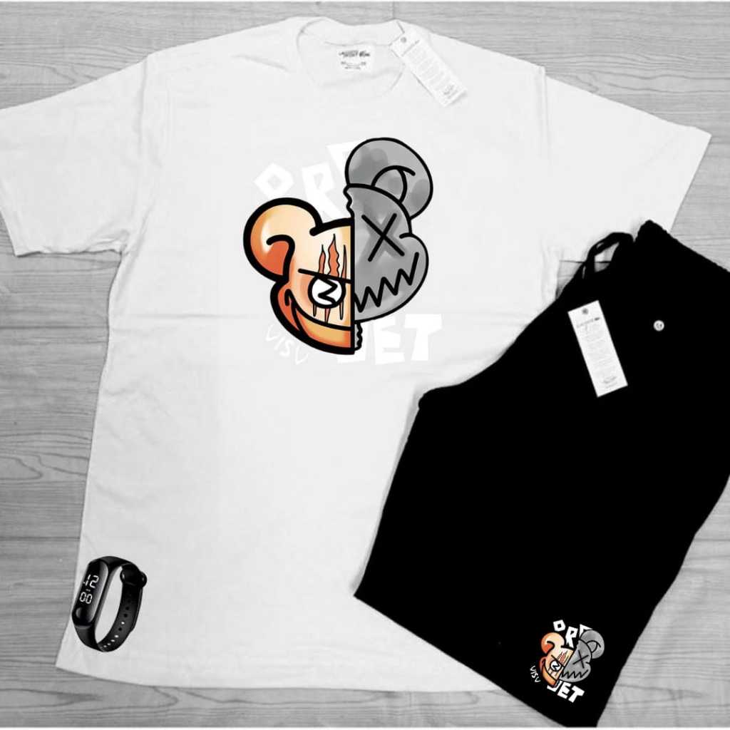 Conjunto Kit camiseta 100% algodão 30,1 bermuda leve para caminhada e academia PROJETE  + RELOGIO DIGITAL