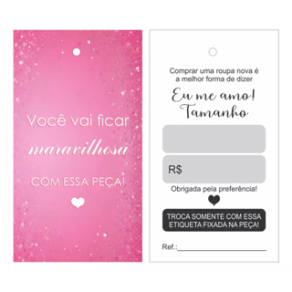 100 Tags Etiquetas para Roupas - Couché 250g - 4x1 - Verniz UV frente - Furo 3mm - Pronta Entrega em Oferta na Shopee