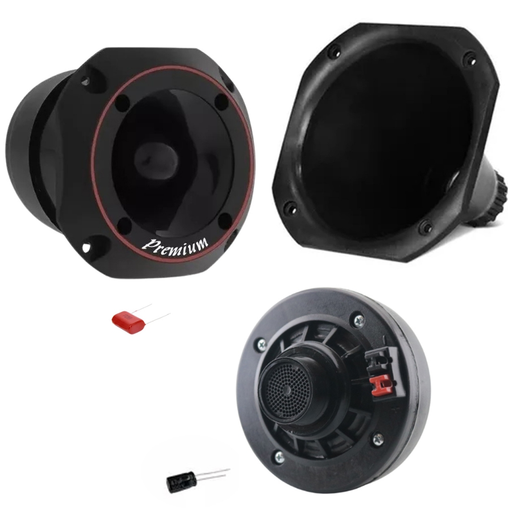 Kit Super Tweeter + Driver Profissional 50w Rms + Corneta Curta E Capacitores Para Caixa