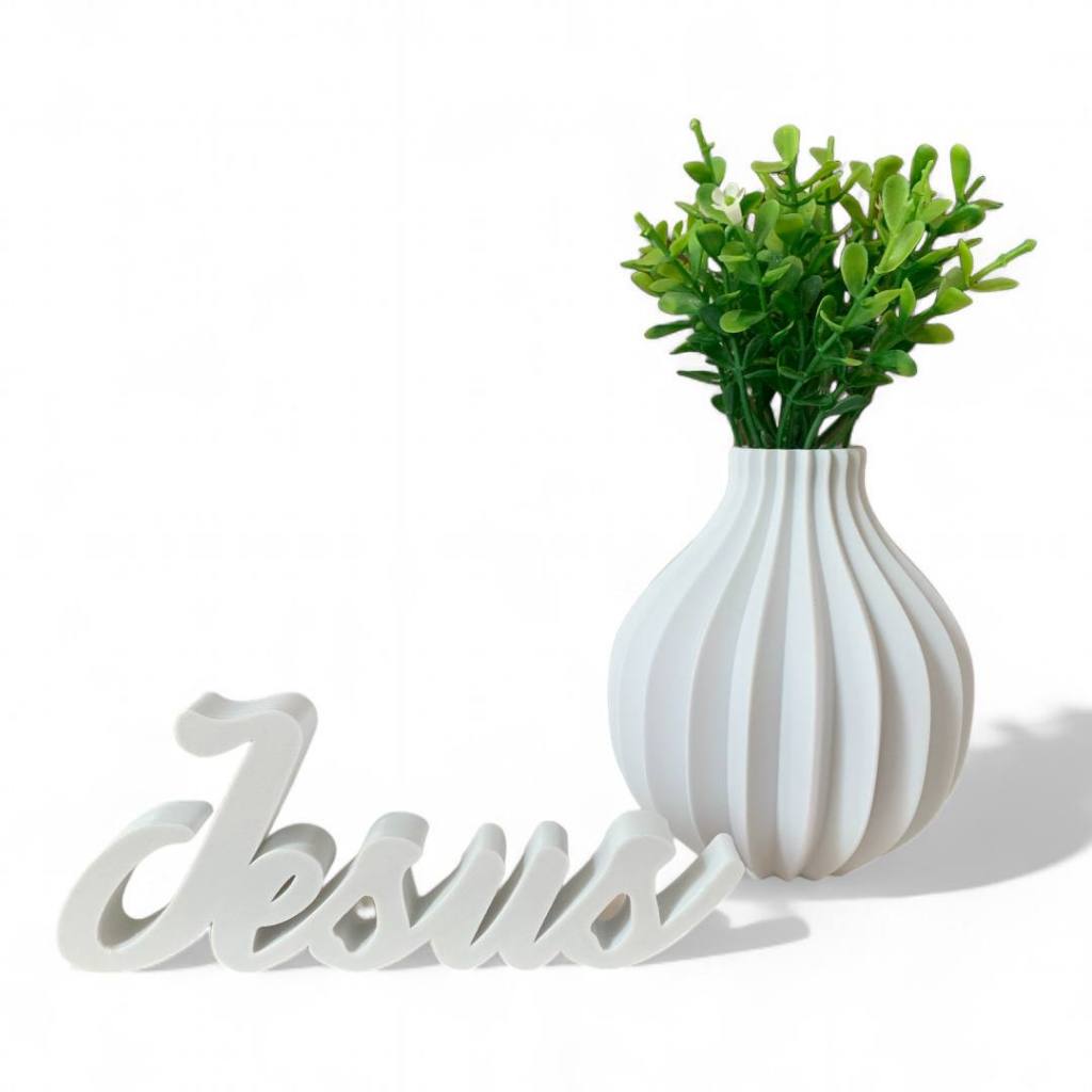 Kit Vaso para Plantas mais Letreiro Palavra Jesus para Decoração e Enfeites