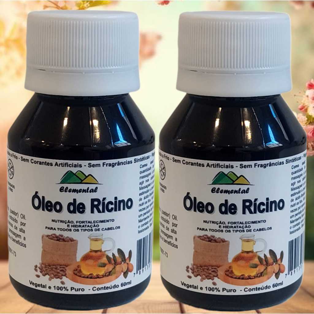 Kit 02 Potes Óleo de Rícino Puro para Crescimento de Cabelo com Laudo de Análise de 60ml