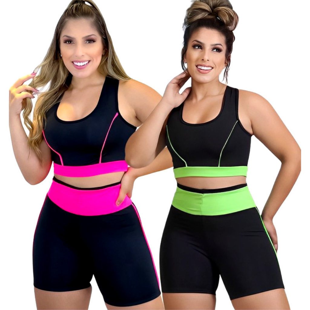 Conjunto de academia Top + Short ciclista Roupa fitness suplex premium em Oferta na Shopee