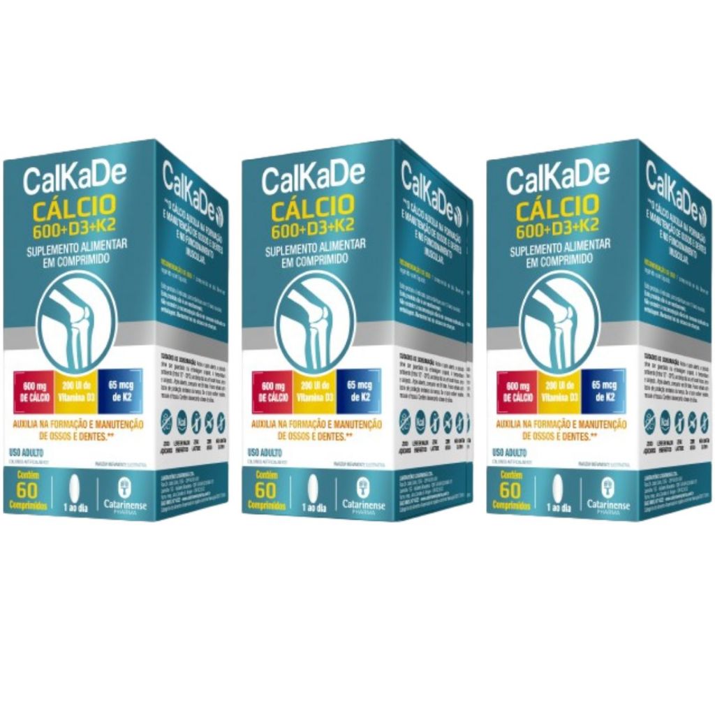 3 caixas Calkade Suplemento de cálcio vitamina D3  vitamina K2 60 capsulas